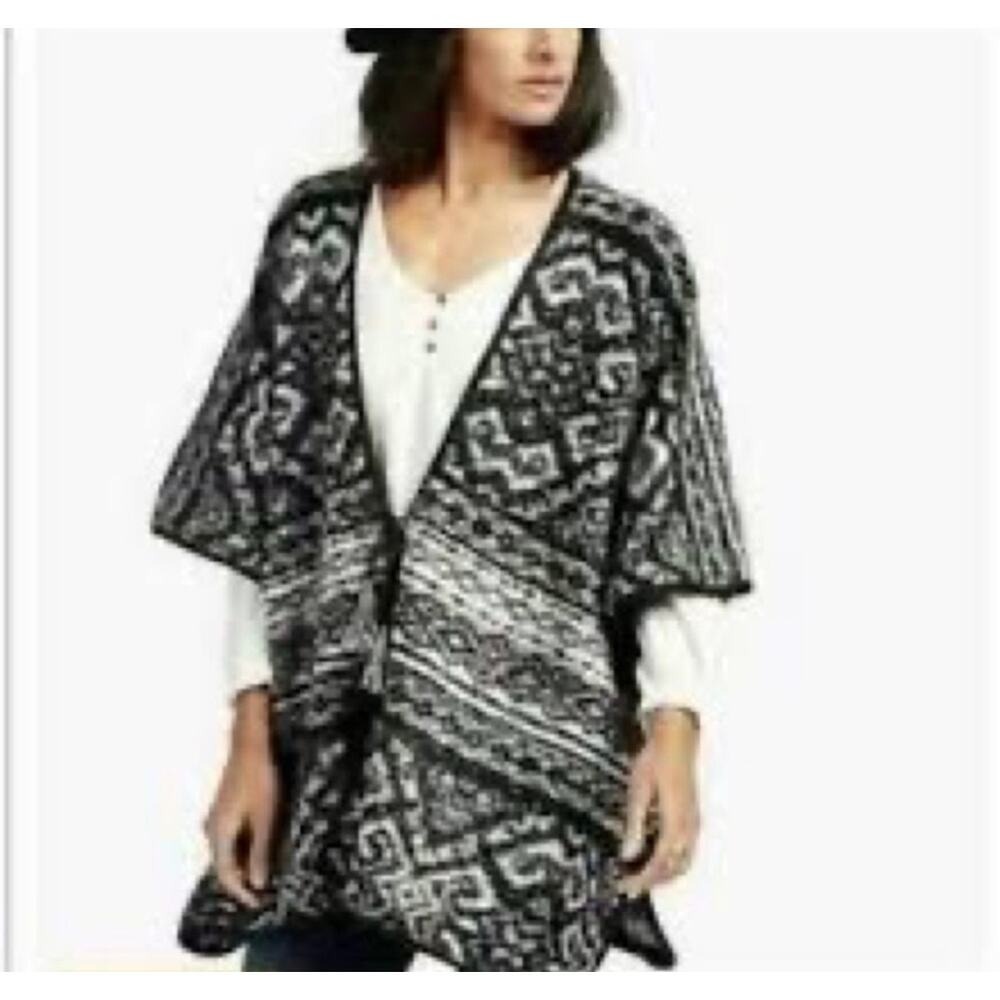 Lucky Brand‎ One Size Poncho Sweater Aztec Tie Front Blanket Wool Blend Women's